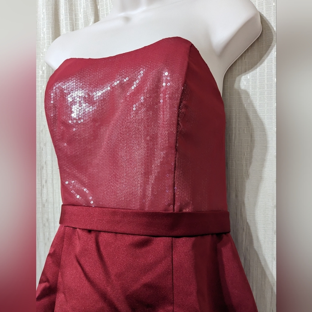 Alfred Angelo 7245 burgundy women's strapless dress size 8 - Picture 3 of 11